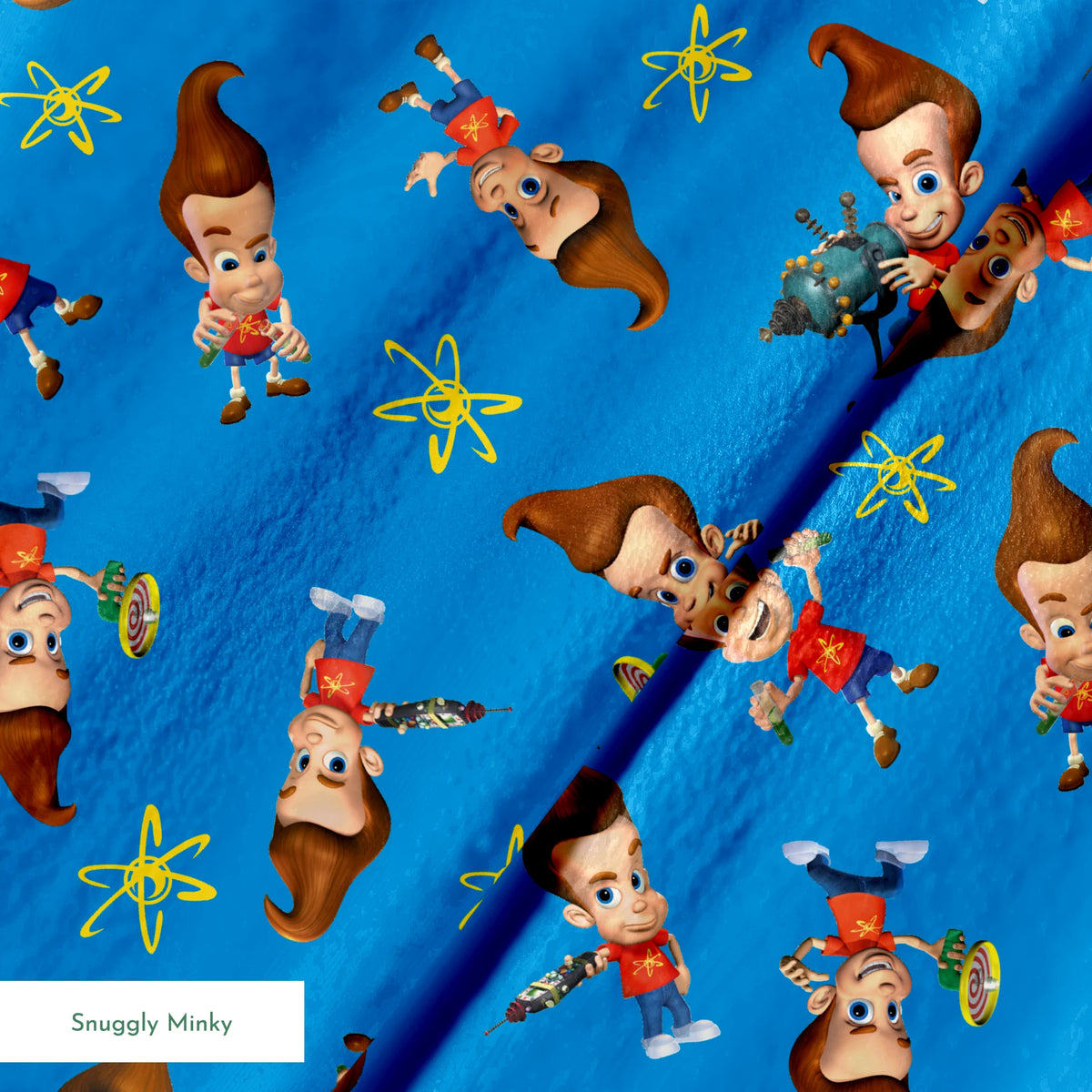 Paramount Jimmy Neutron Getting into Mischief on Blue Fabric