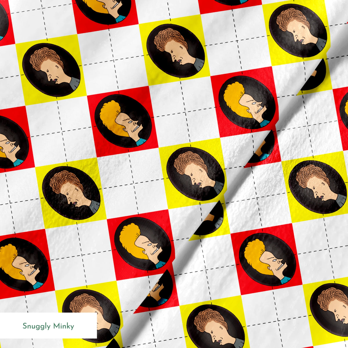 Paramount Beavis and Butt-Head Argyle on Red and Yellow Fabric