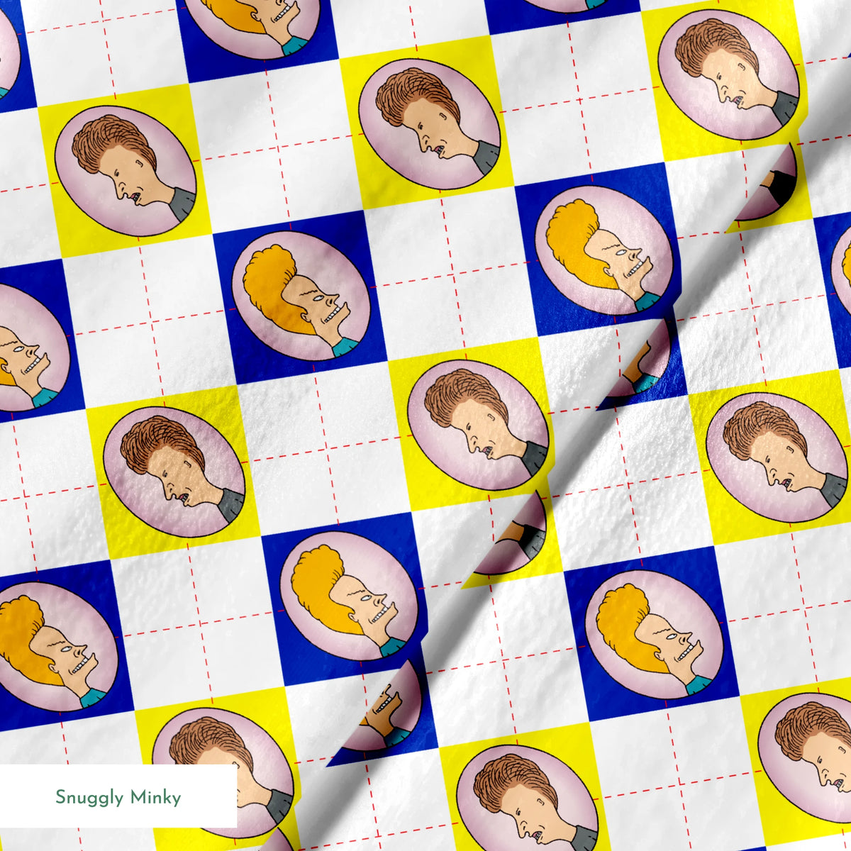 Paramount Beavis and Butt-Head Argyle on Blue and Yellow Fabric