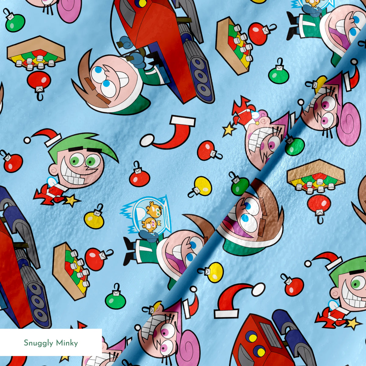 Paramount Fairly OddParents Christmas Prep on Blue Fabric