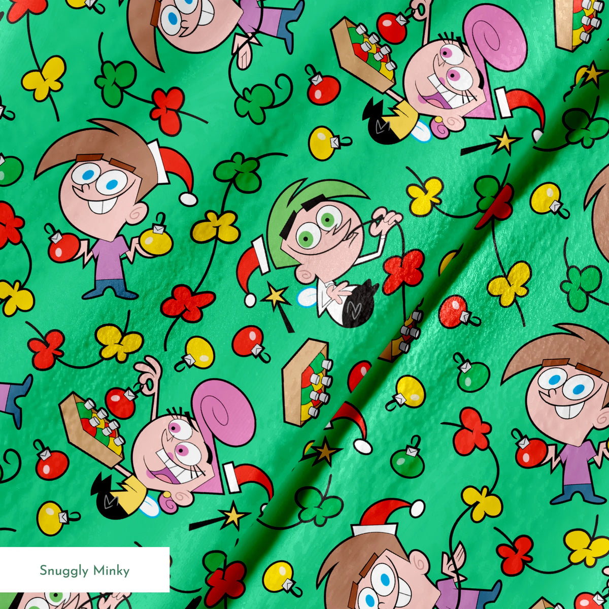 Paramount Fairly OddParents Tree Trimmings on Green Fabric