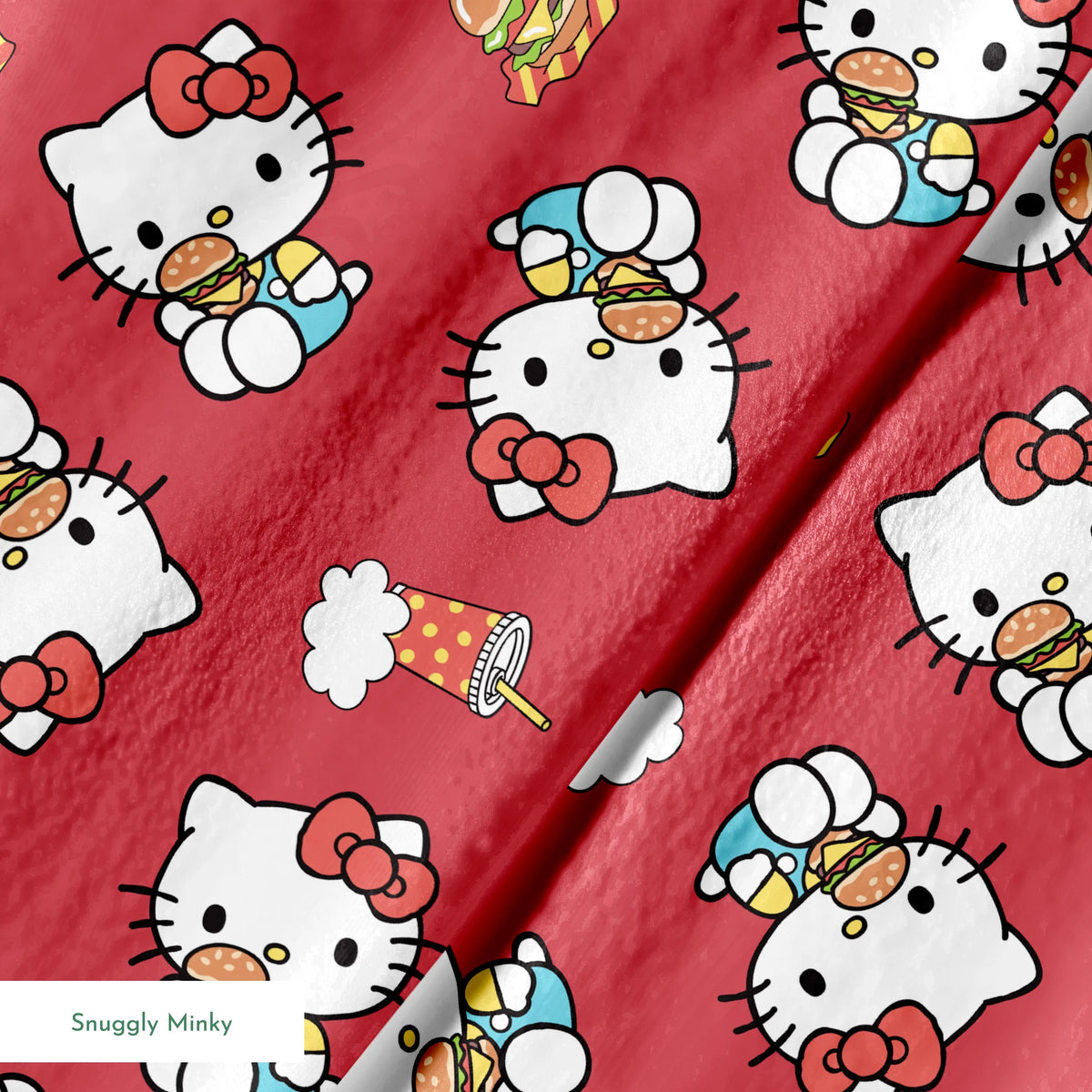 Hello Kitty® Burgers on Red Fabric