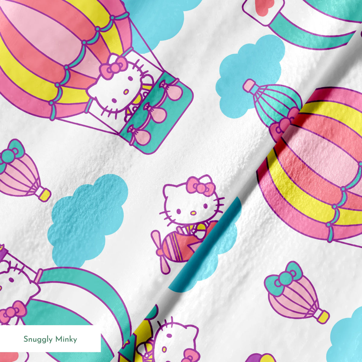 Hello Kitty® Hot Air Balloons on White Fabric