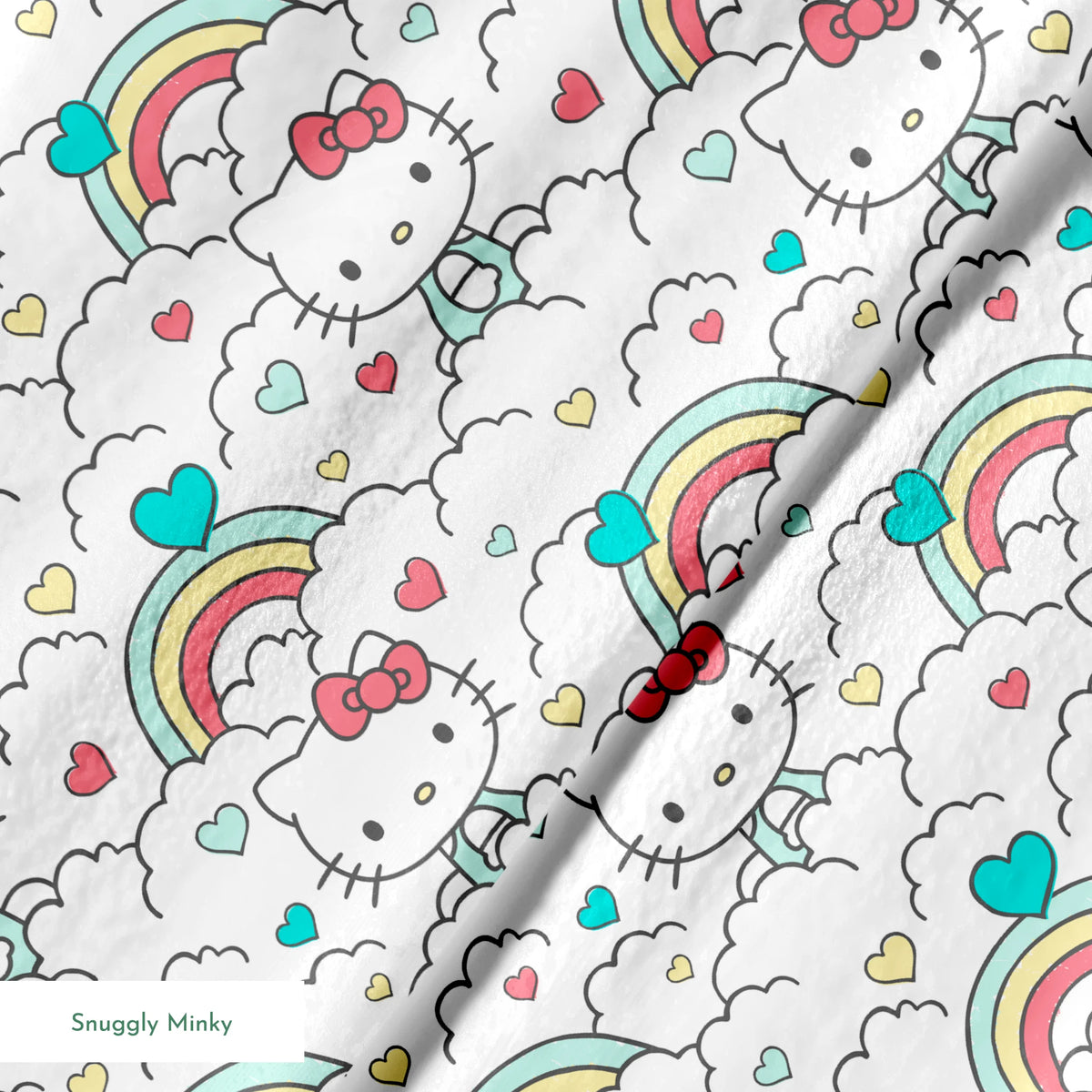 Hello Kitty® Clouds with Rainbows Hearts Fabric