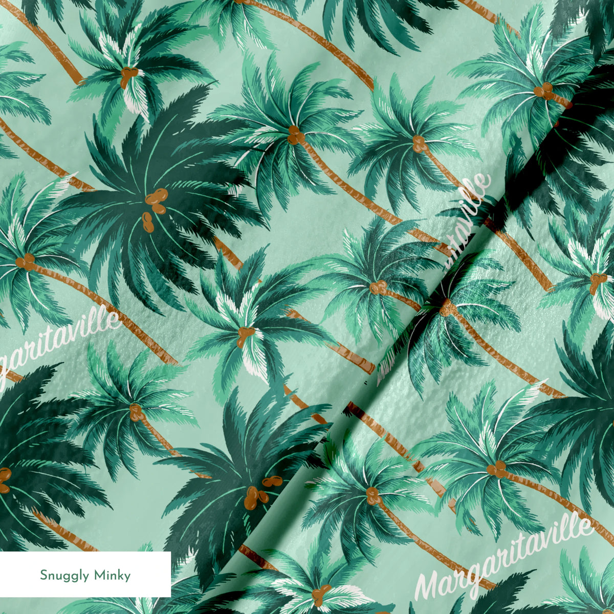Margaritaville palm tree pattern on mint green background, tropical design with repeated dark green palms