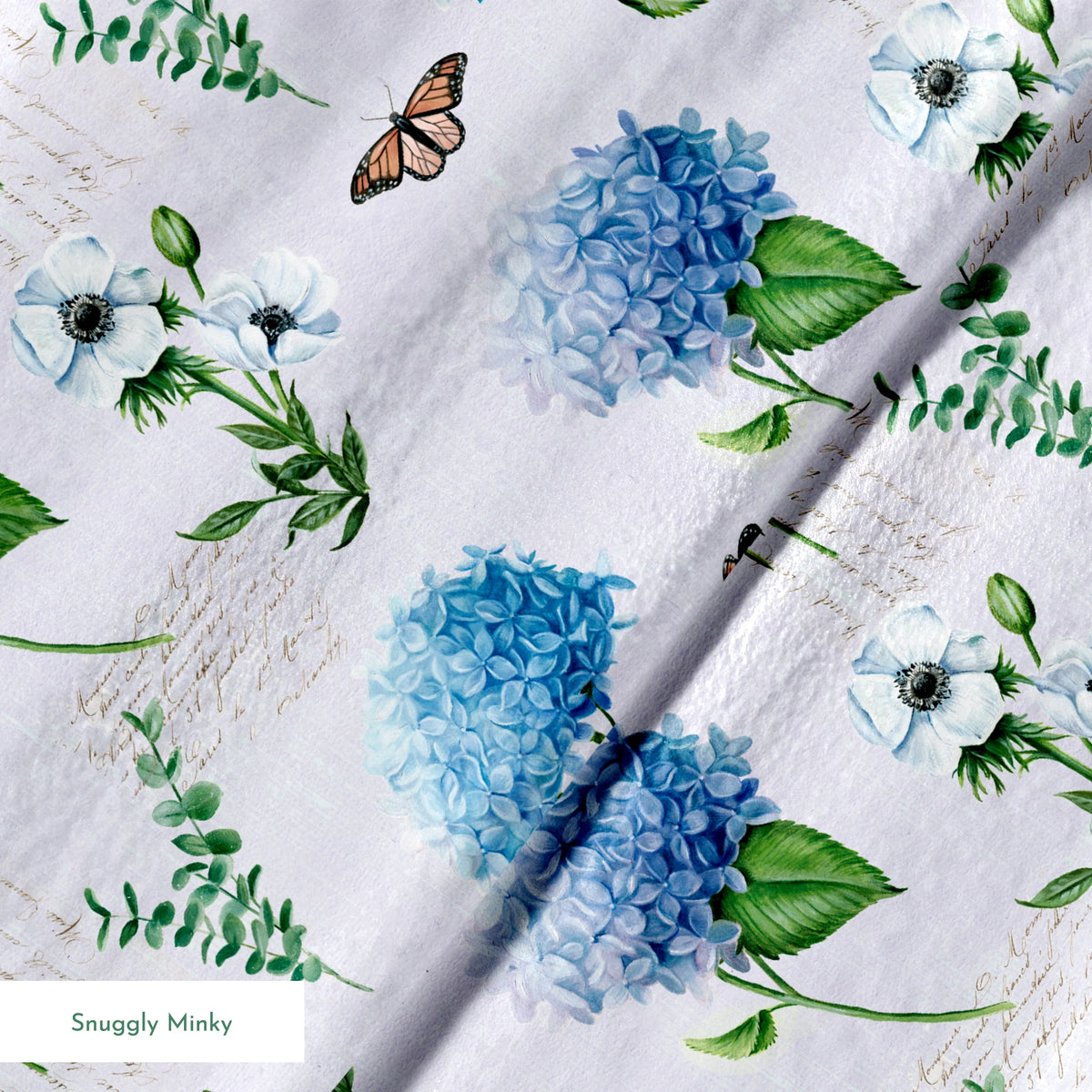 Danielle Murray Hydrangeas and Hummingbirds on Purple Fabric