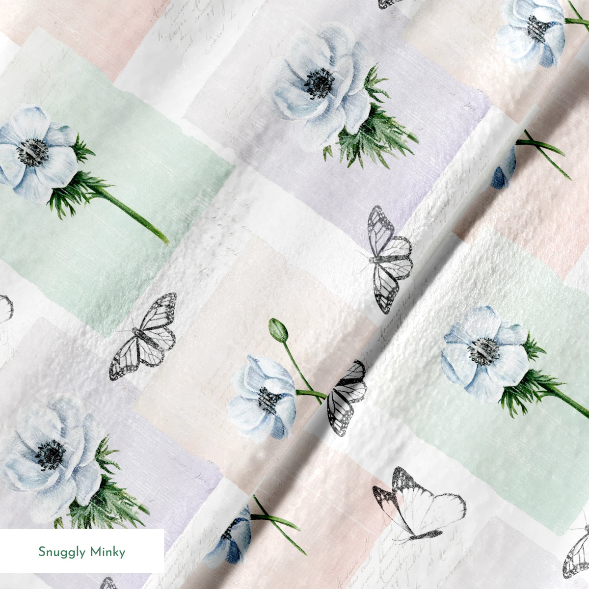 Danielle Murray White Anemones and Butterflies on Pastel Frames Fabric