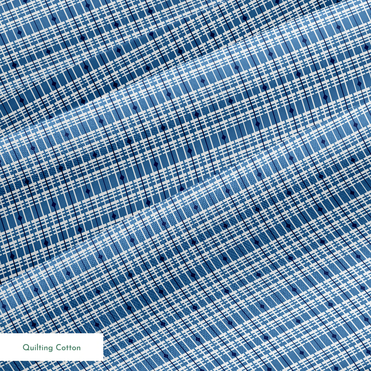 Blue and white plaid pattern with thin grid lines in various shades of blue on light background springs quiltingcotton texture
