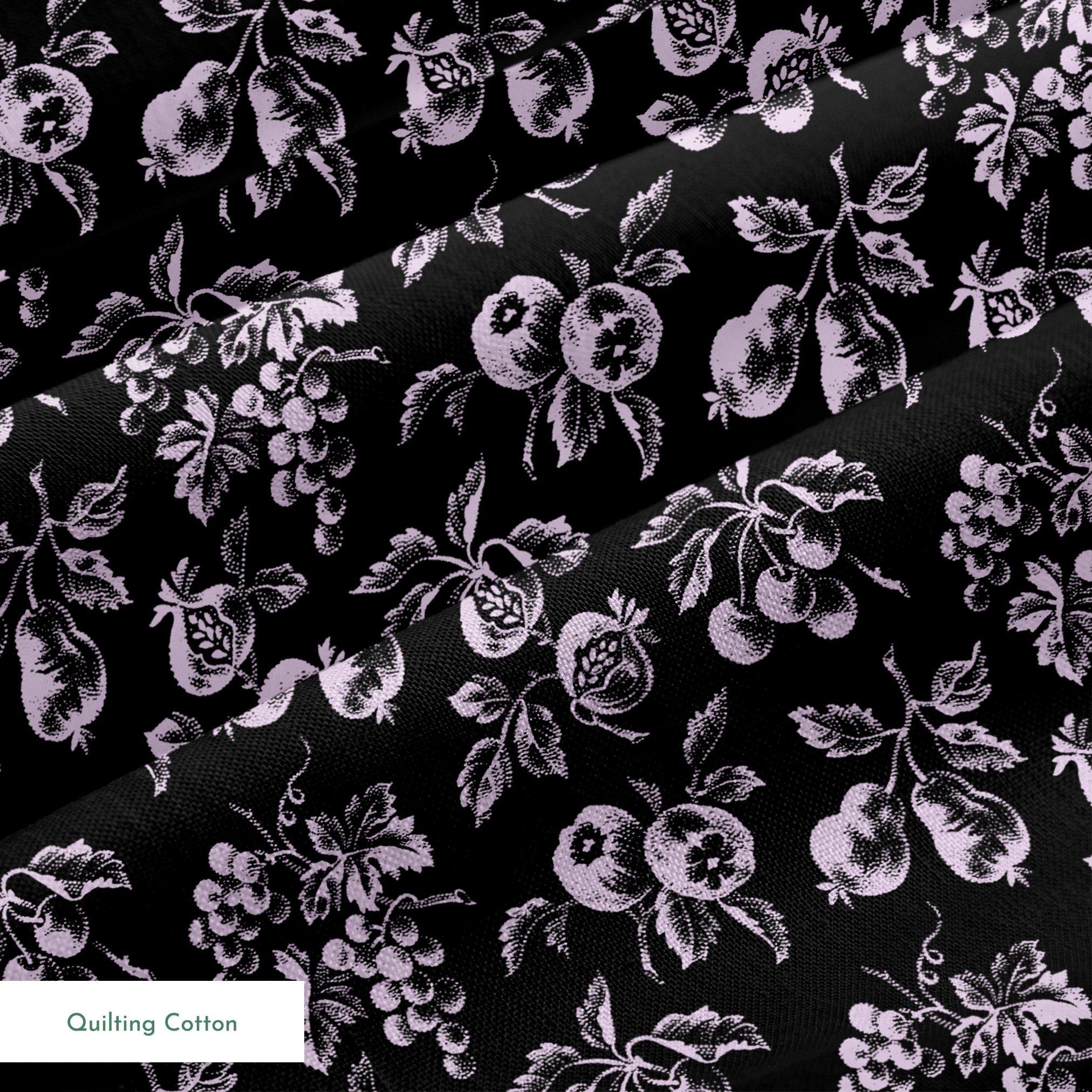 Elegant monochrome floral pattern with delicate white flowers scattered on a black background springs quiltingcotton texture