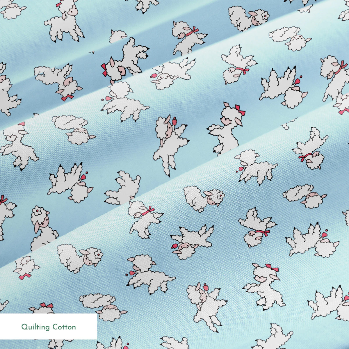 Playful white lambs pattern on light blue background with simple cartoon style illustration springs quiltingcotton texture