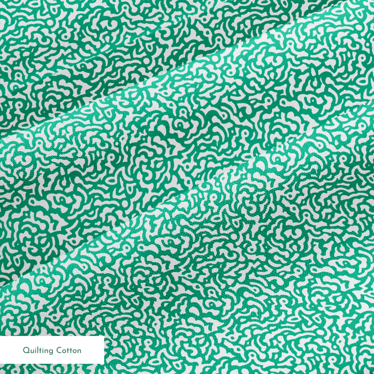 Abstract green and white pattern with organic swirling lines resembling coral or brain-like formations springs quiltingcotton texture