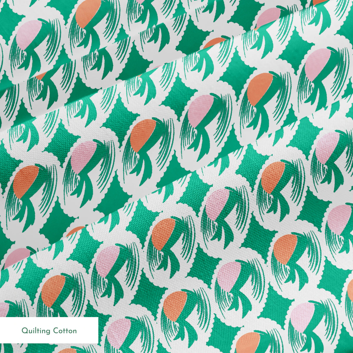 Abstract pattern with pink and orange oval shapes on green brushstroke backgrounds springs quiltingcotton texture