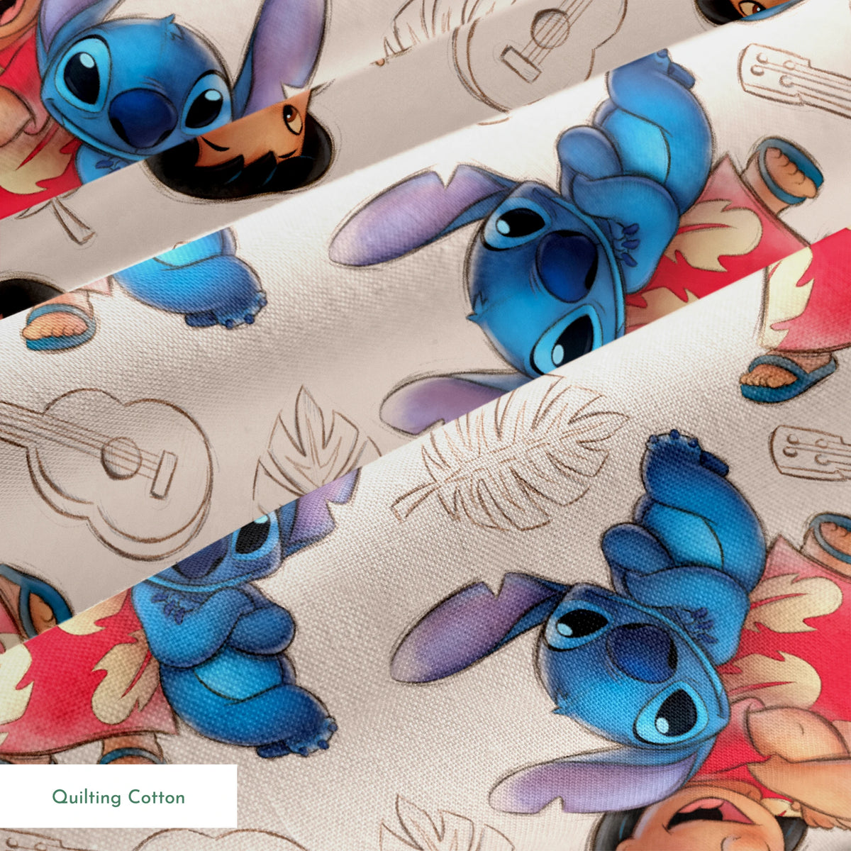 Lilo and Stitch fabric with leaf and guitar pattern background springs quiltingcotton texture