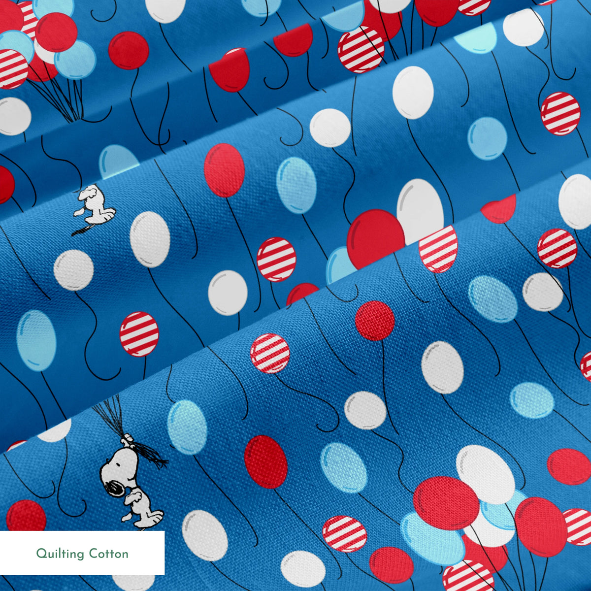 Snoopy patriotic blue pattern with red, white, and blue balloons and stars in American flag style springs quiltingcotton texture