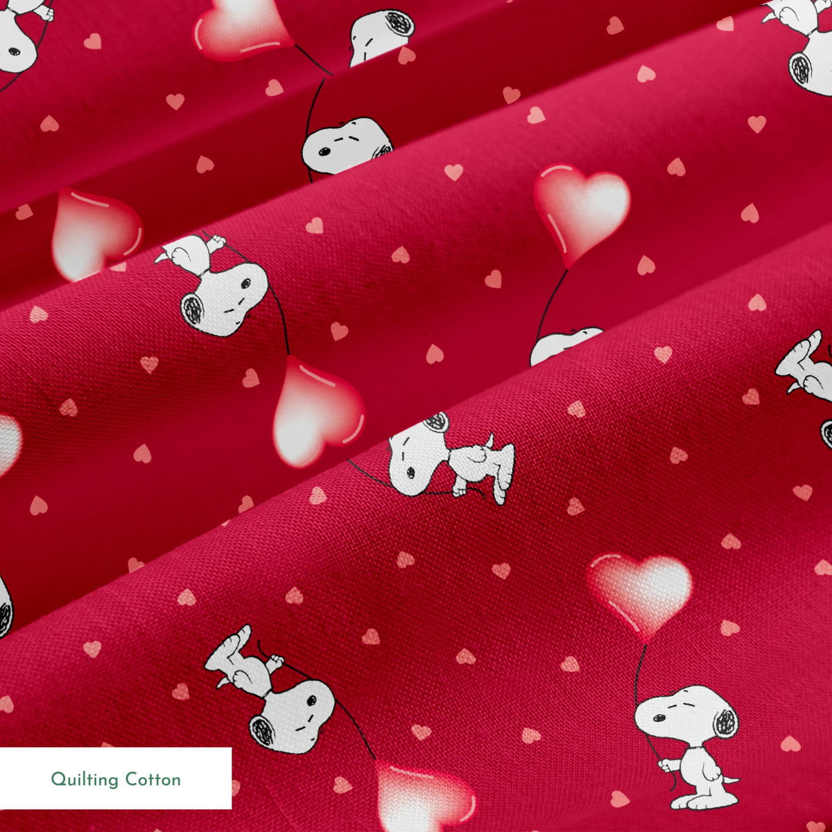 Snoopy scattered on red background with pink and white hearts pattern springs quiltingcotton texture