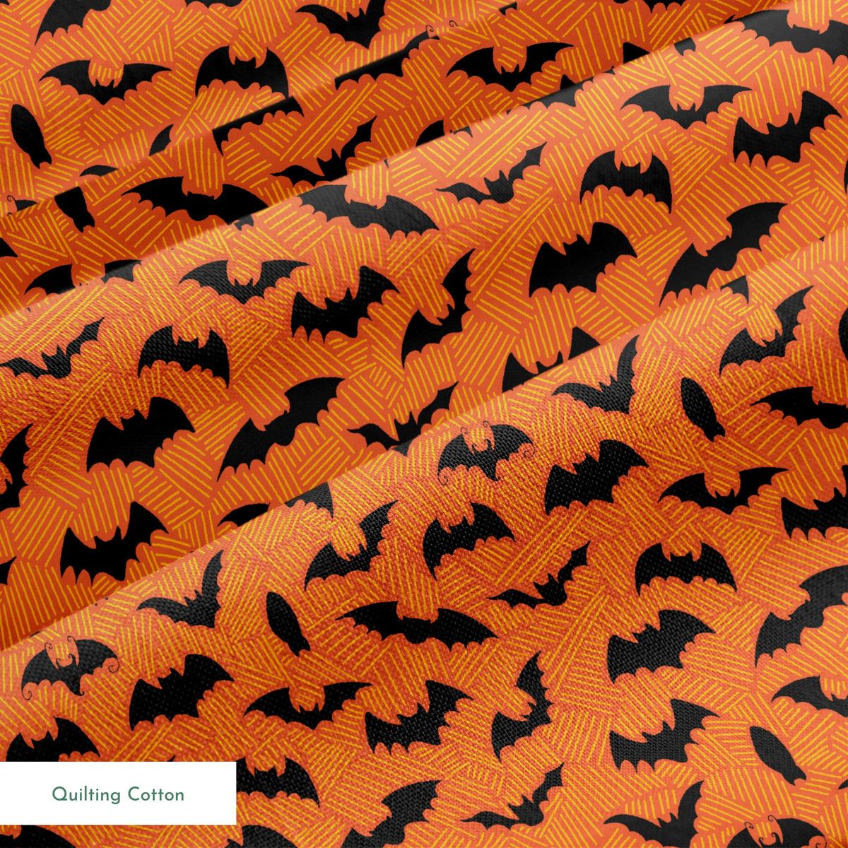 Halloween pattern with black bats scattered across an orange textured background springs quiltingcotton texture