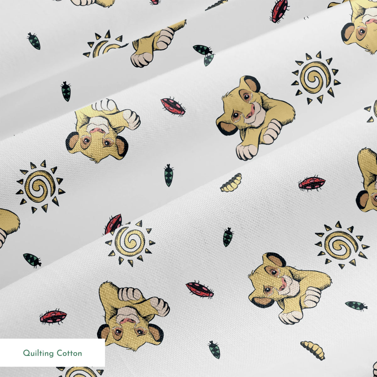 Cute cartoon lion cubs pattern with suns and leaves on white background springs quiltingcotton texture