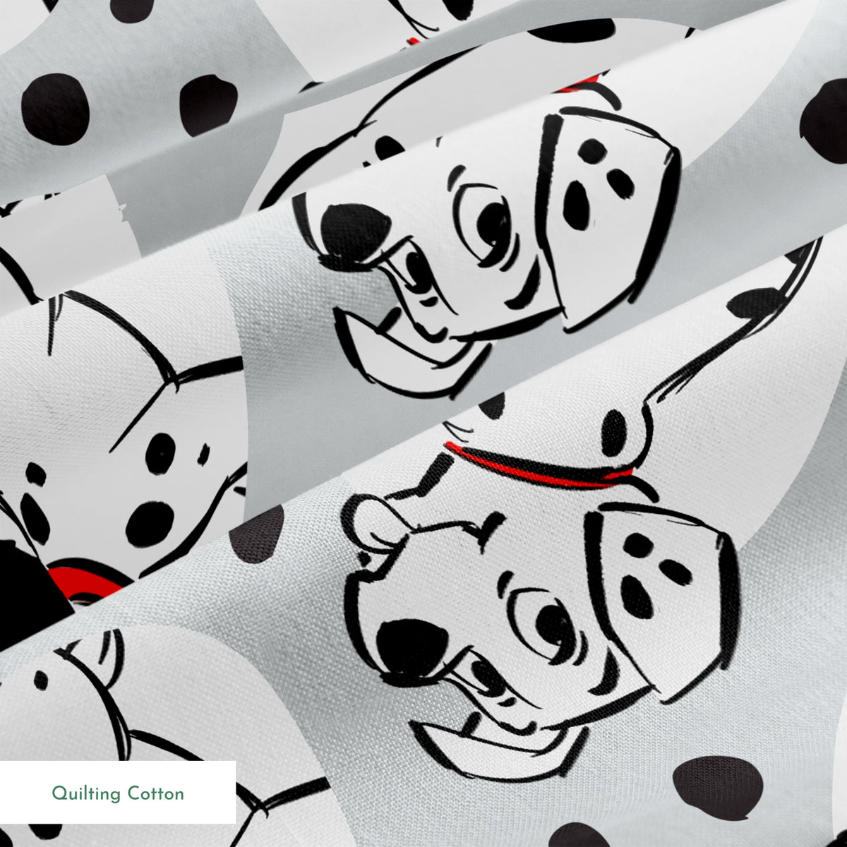 Cartoon Dalmatian dogs with red collars on gray background with black spots pattern springs quiltingcotton texture