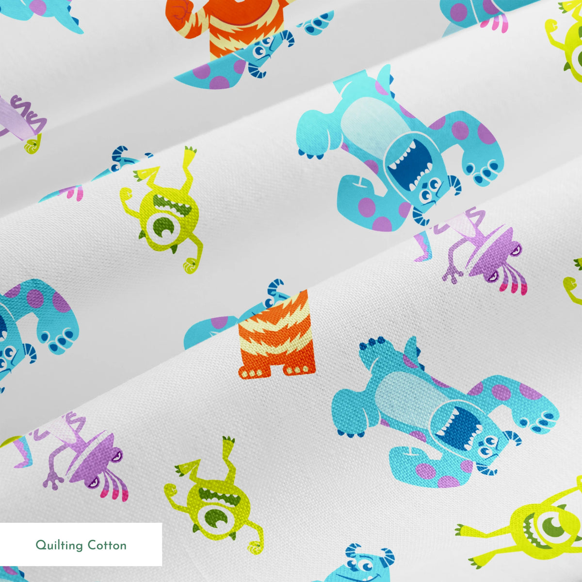 Cartoon monsters pattern with colorful characters - blue, green, purple and orange creatures on white background springs quiltingcotton texture