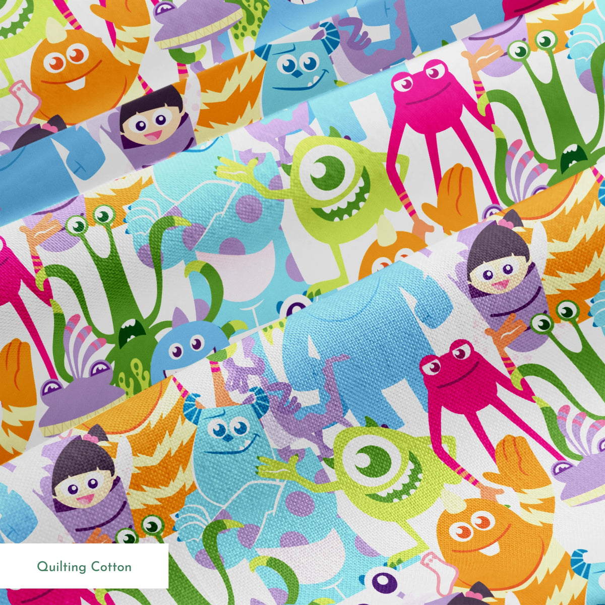 Colorful Monsters Inc pattern with various shapes, sizes and bright colors like blue, pink, orange and green. springs quiltingcotton texture