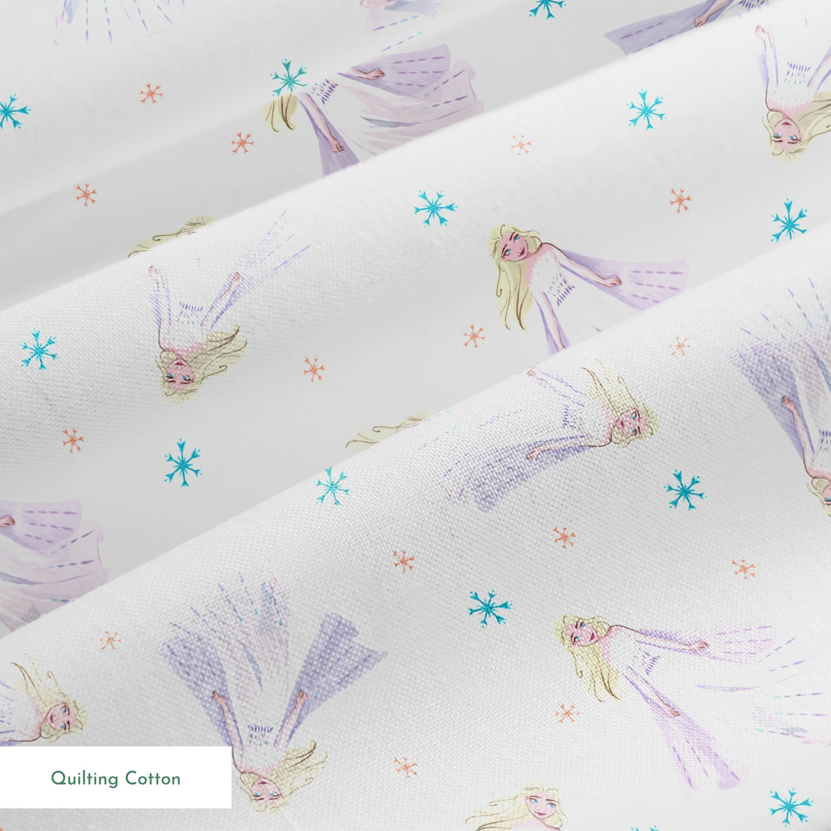 Whimsical pattern of Elsa with colorful snowflakes on white background springs quiltingcotton texture