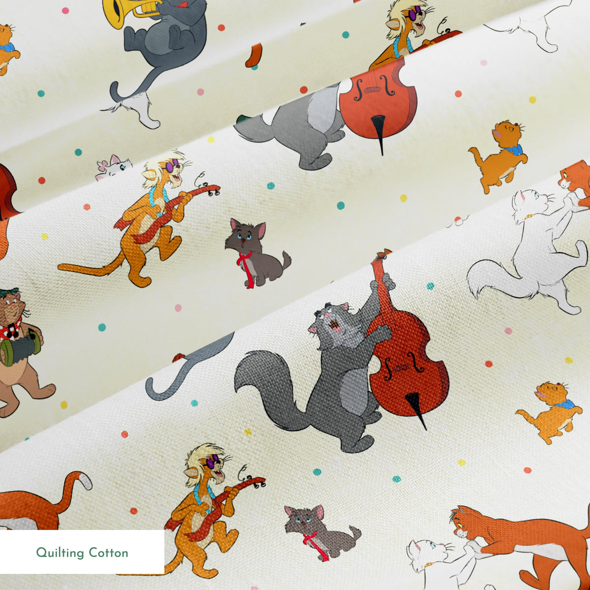Musical cats and dogs pattern with animals playing instruments on cream background springs quiltingcotton texture