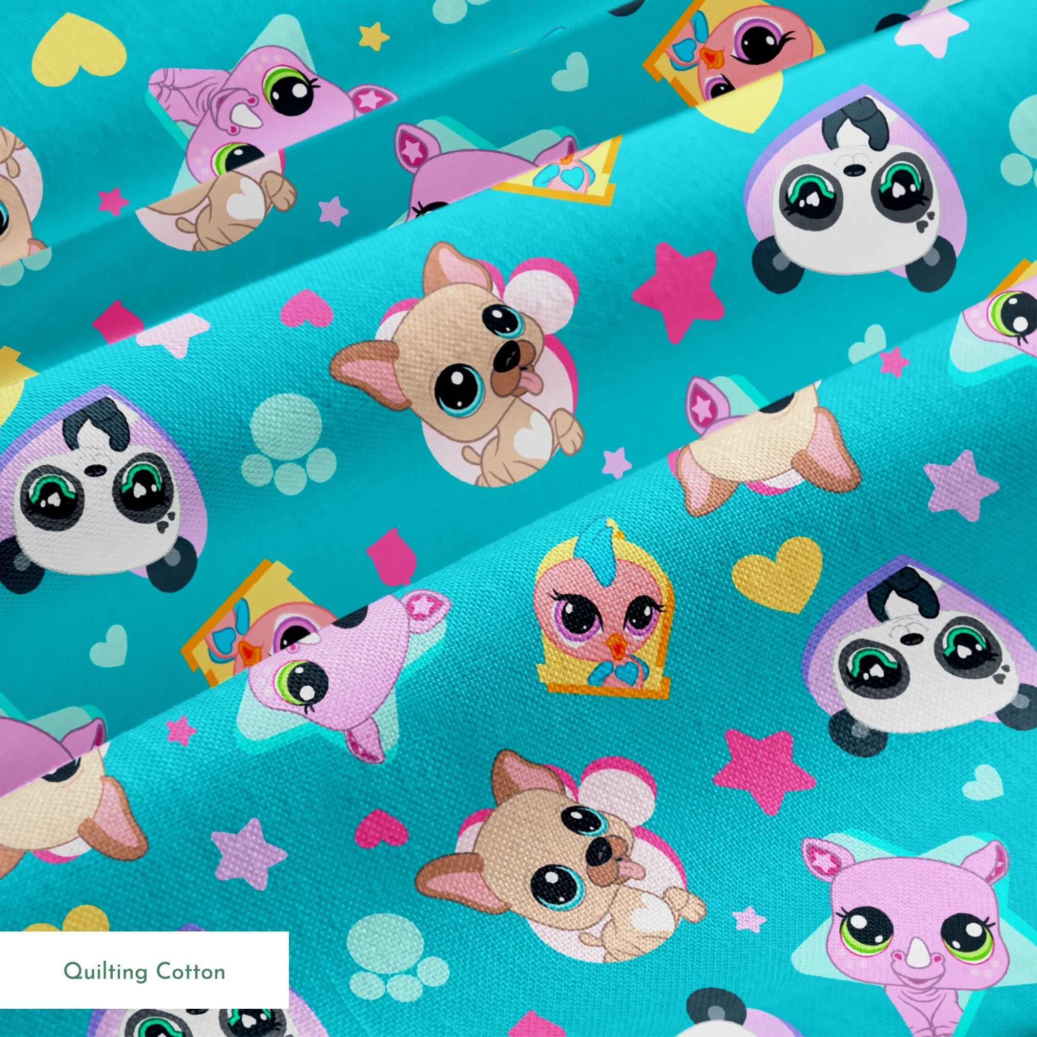 Hasbro Littliest Pet Shop Pet Friends on Aqua Fabric