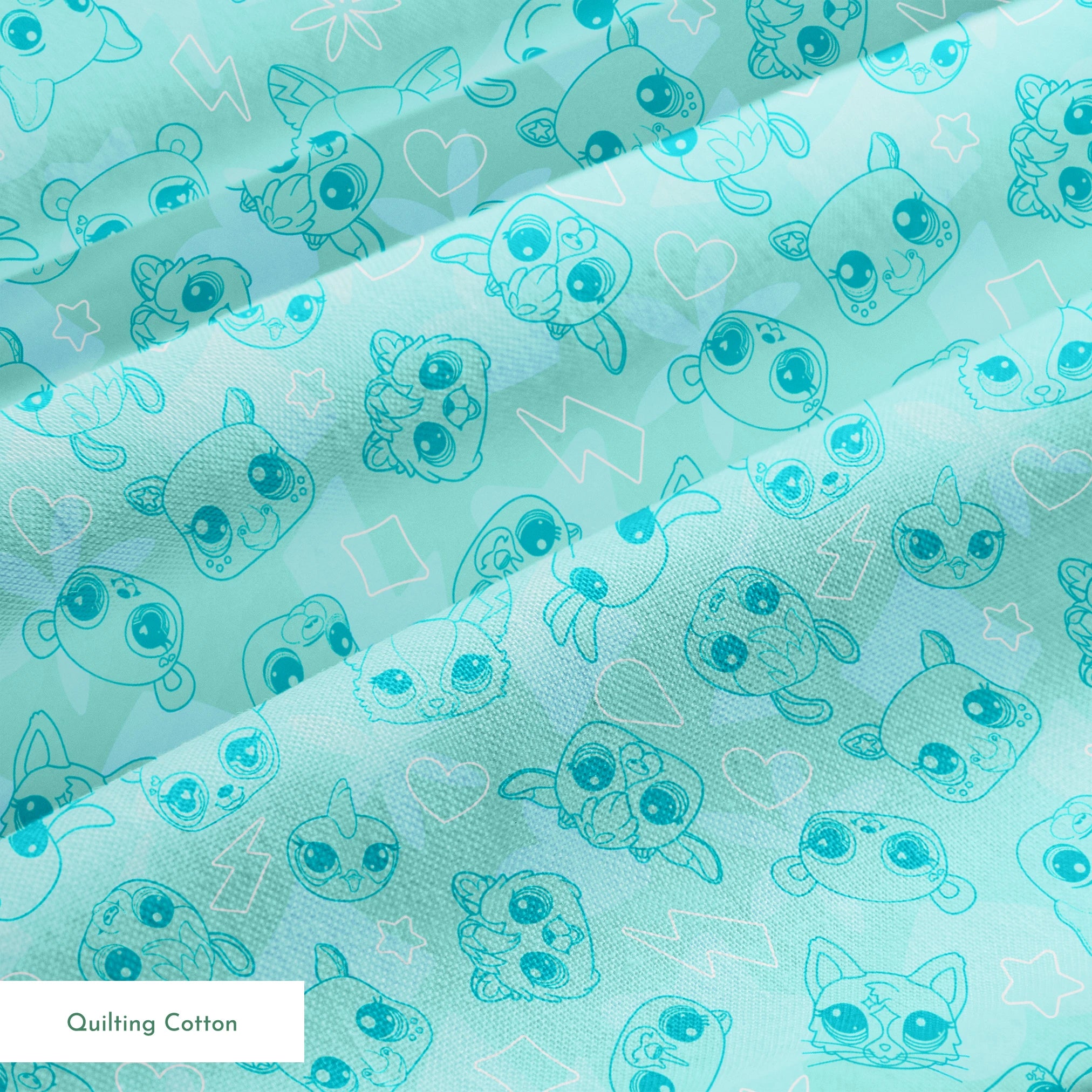 Hasbro Littliest Pet Shop Pet Outlines on Teal Fabric