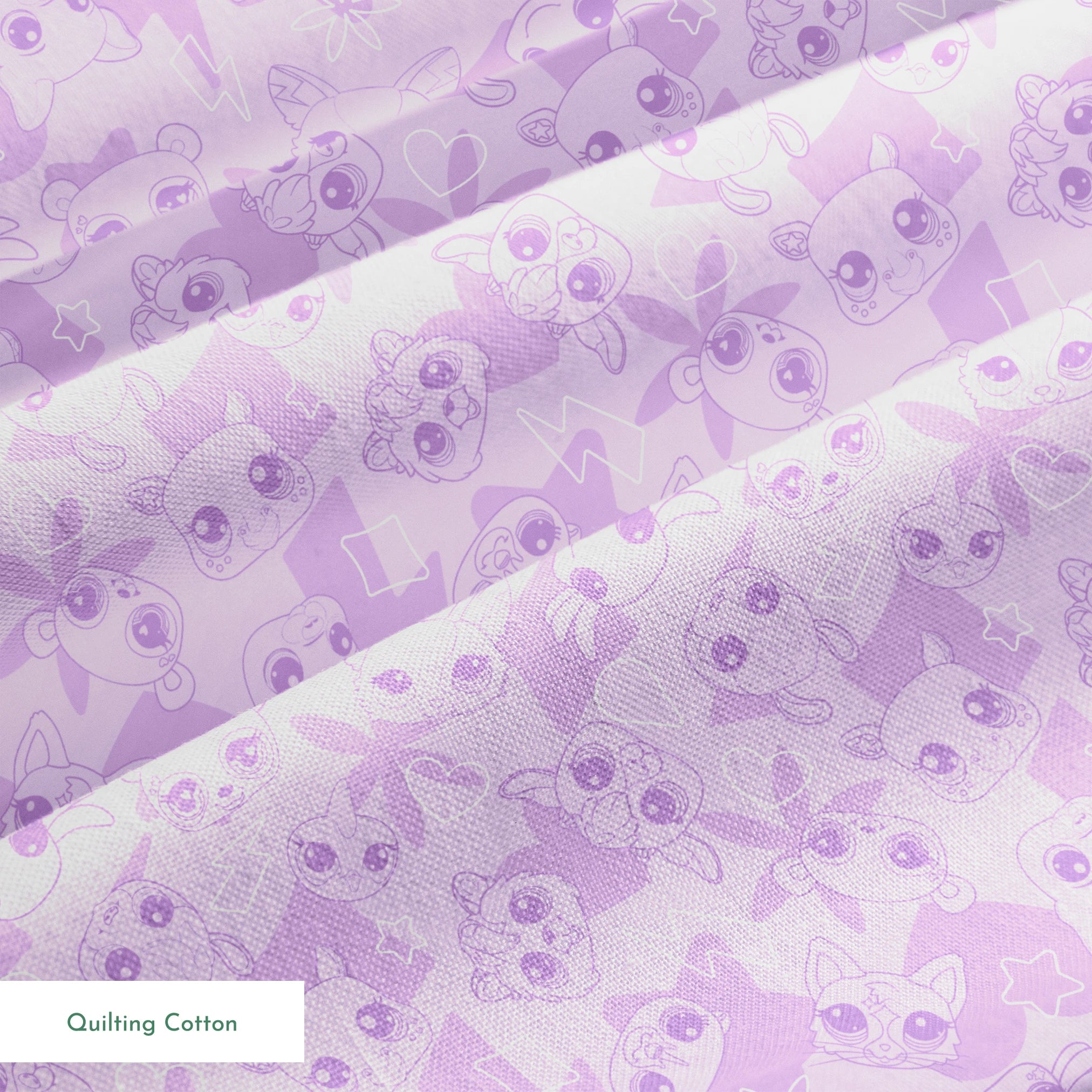 Hasbro Littliest Pet Shop Pet Outlines on Purple Fabric