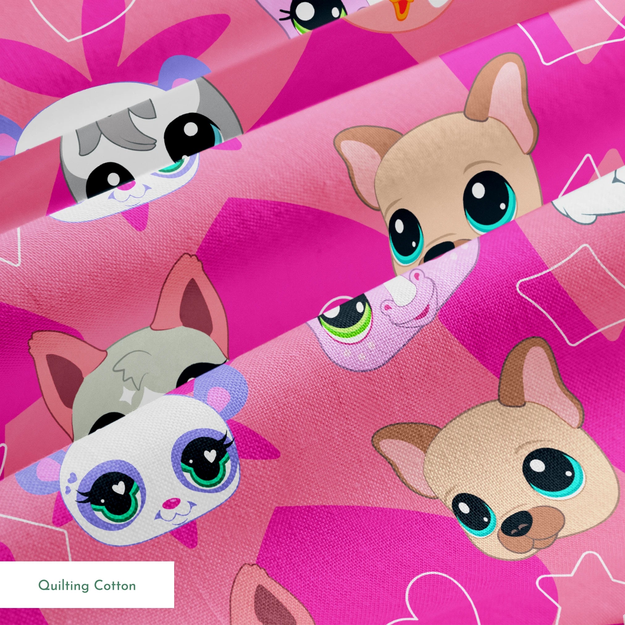 Hasbro Littliest Pet Shop Cute Faces Toss on Pink Fabric
