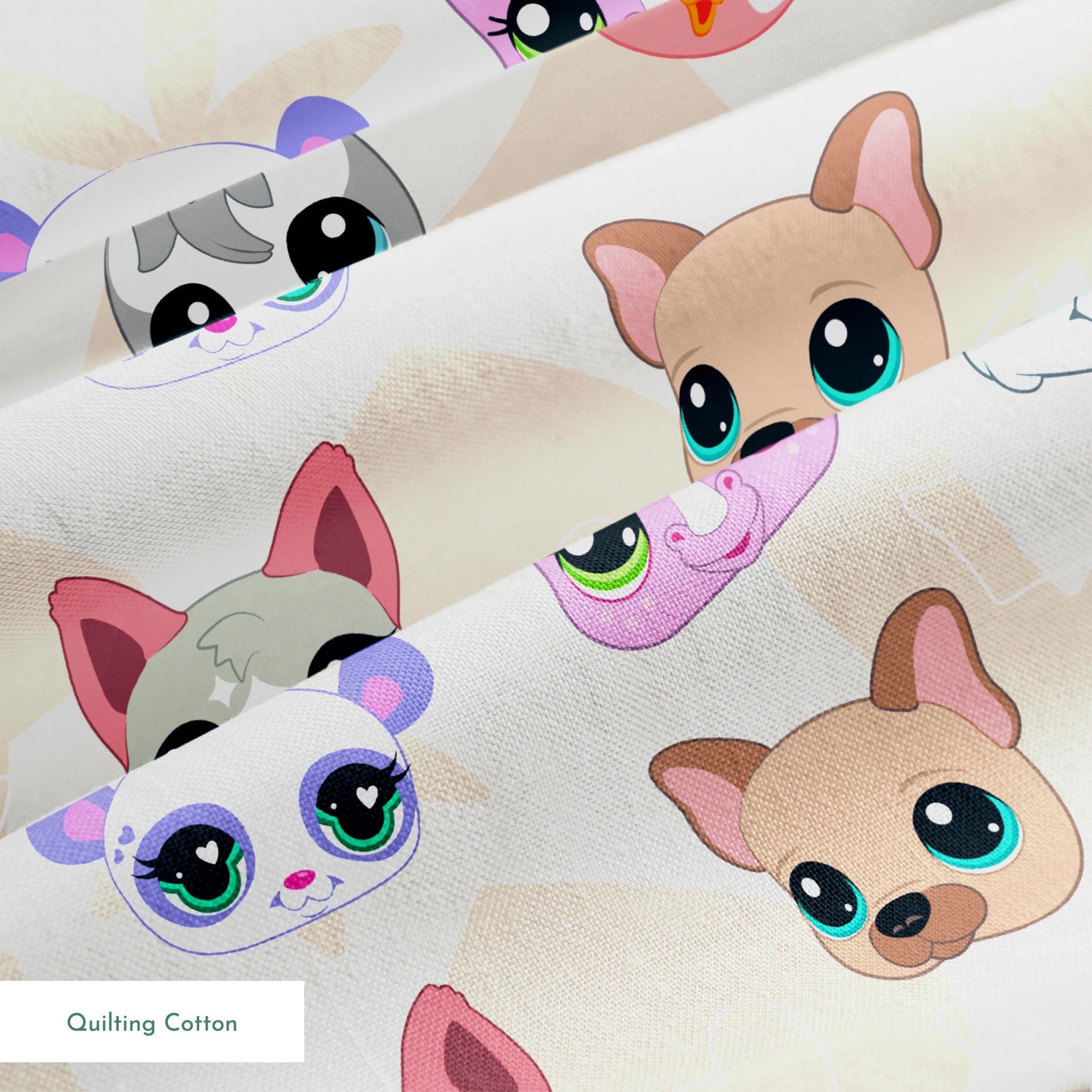 Hasbro Littliest Pet Shop Cute Faces Toss on Beige Fabric