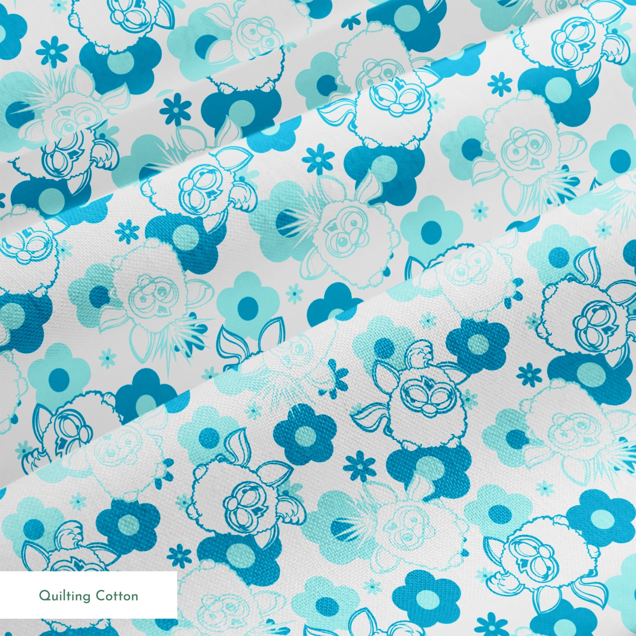 Hasbro Furby Flower Power on Blue  Fabric
