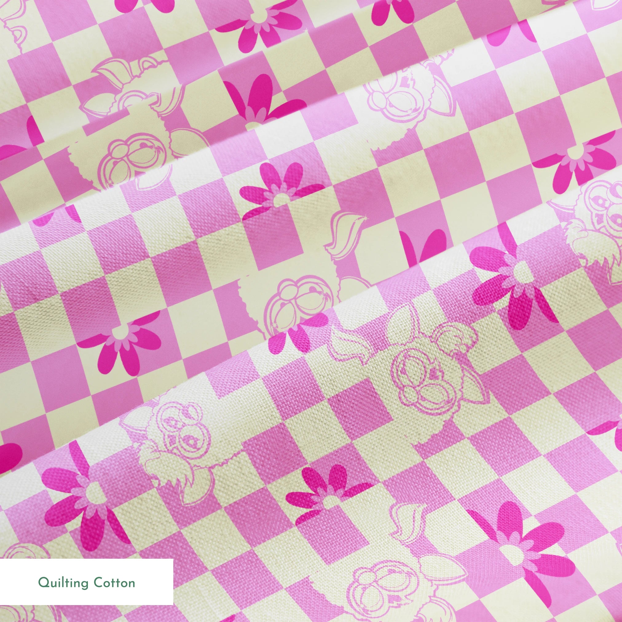 Hasbro Furby Checkered Flowers on Pink Fabric
