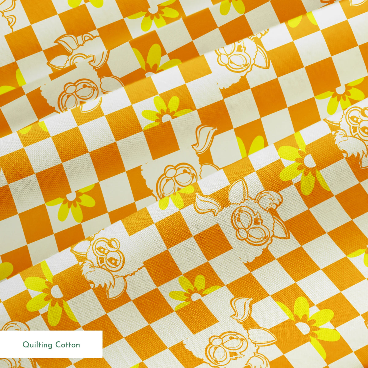 Hasbro Furby Checkered Flowers on Orange Fabric