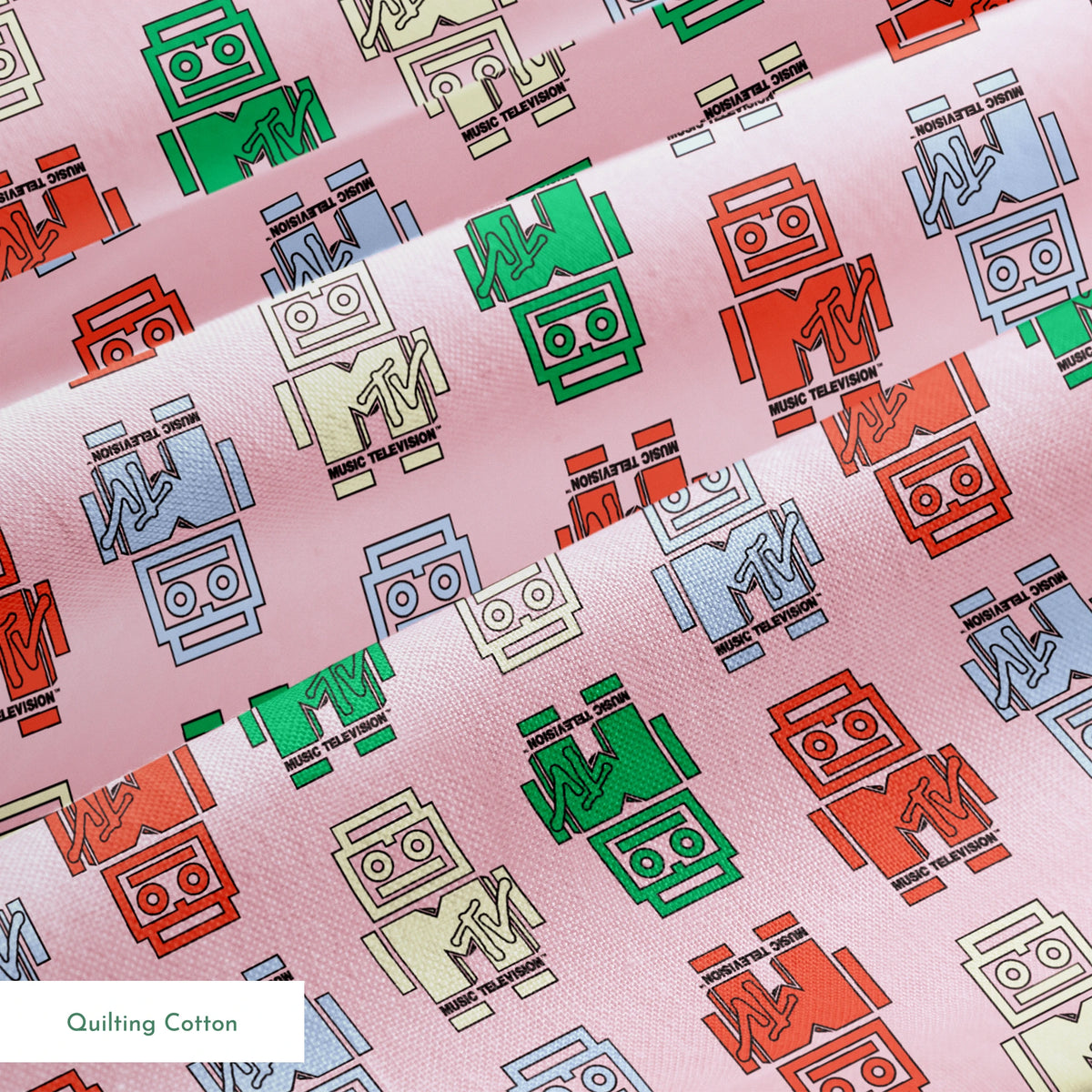 Paramount MTV  Logo Robots on Pink Fabric
