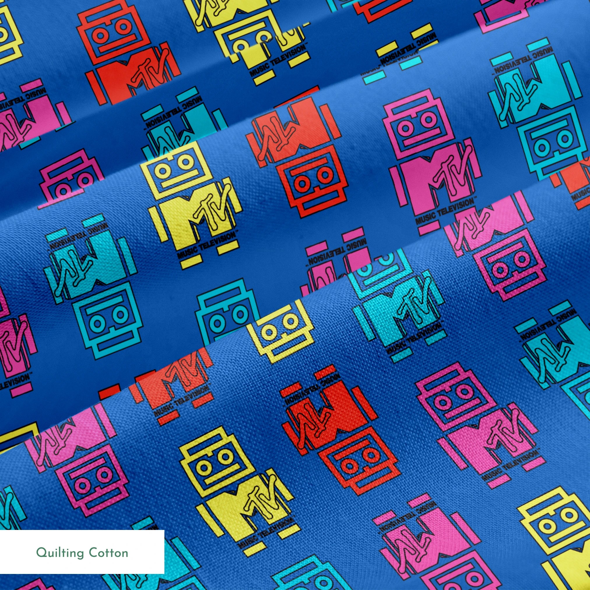 Paramount MTV  Logo Robots on Blue Fabric