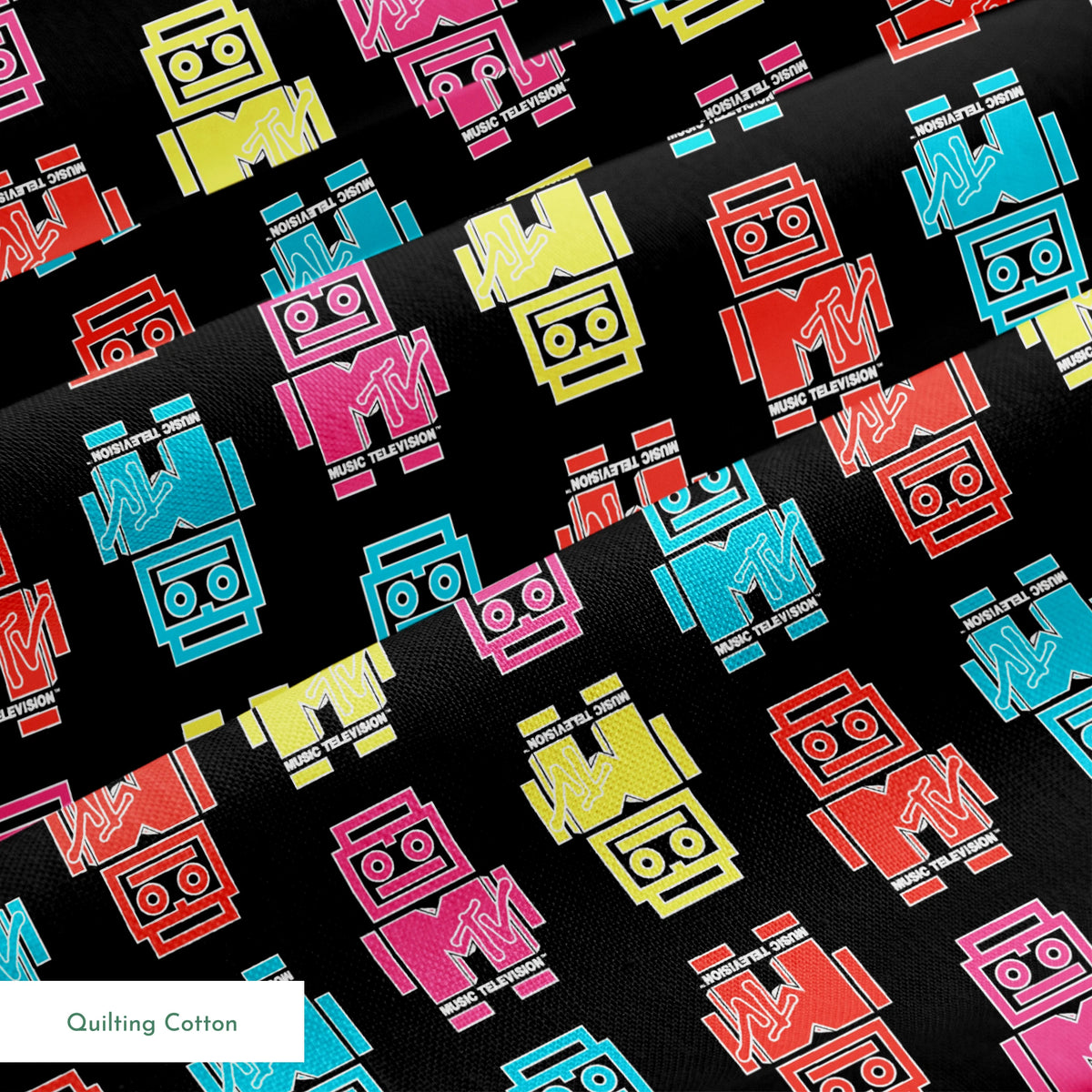 Paramount MTV  Logo Robots on Black Fabric