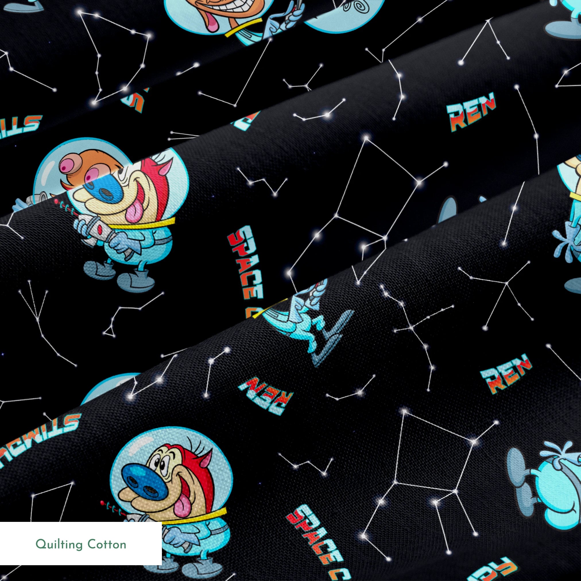 Ren & Stimpy Space Cadets on Black Fabric