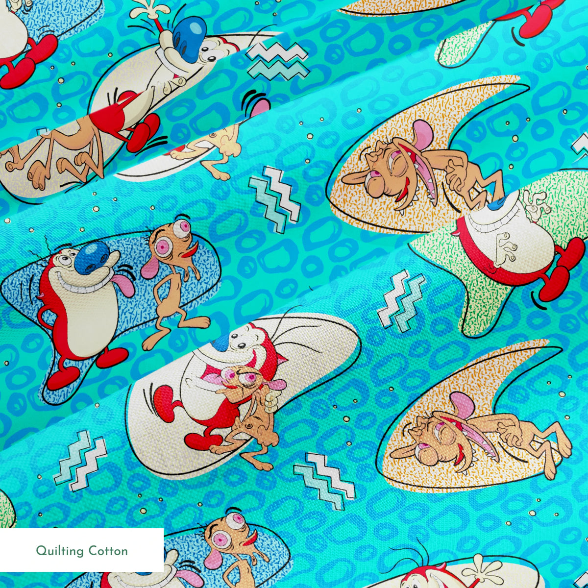 Ren & Stimpy Retro Graphics on Aqua Fabric
