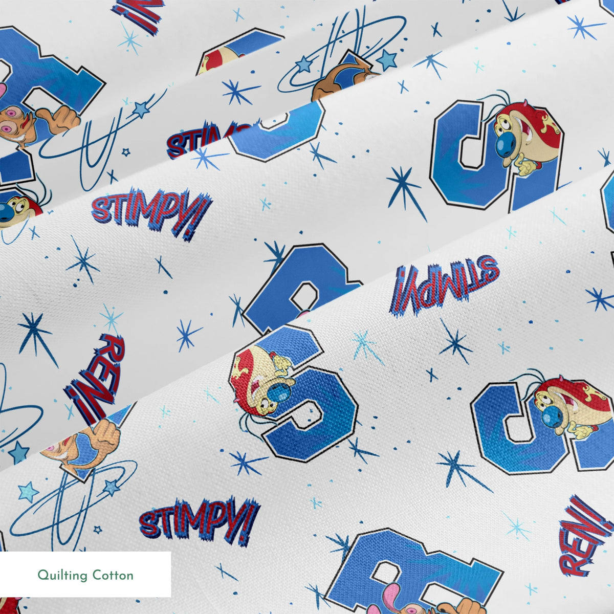 Ren & Stimpy Varsity Letters on White Fabric