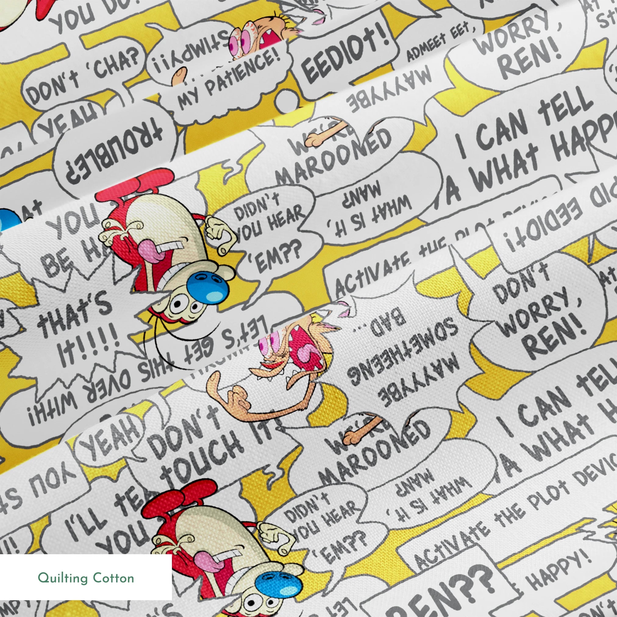 Ren & Stimpy Word Blurbs on Yellow Fabric