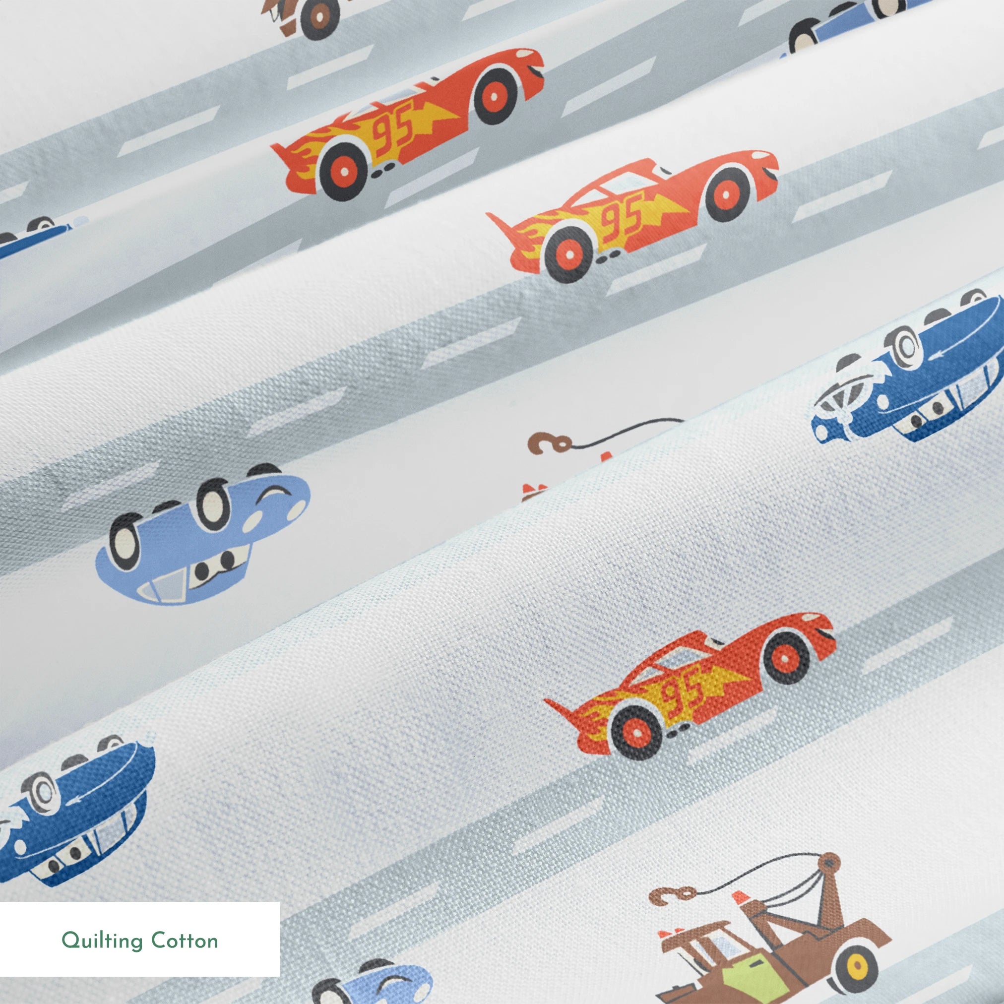 Disney and Pixar Cars Lightning McQueen & Friends Race on Blue Fabric