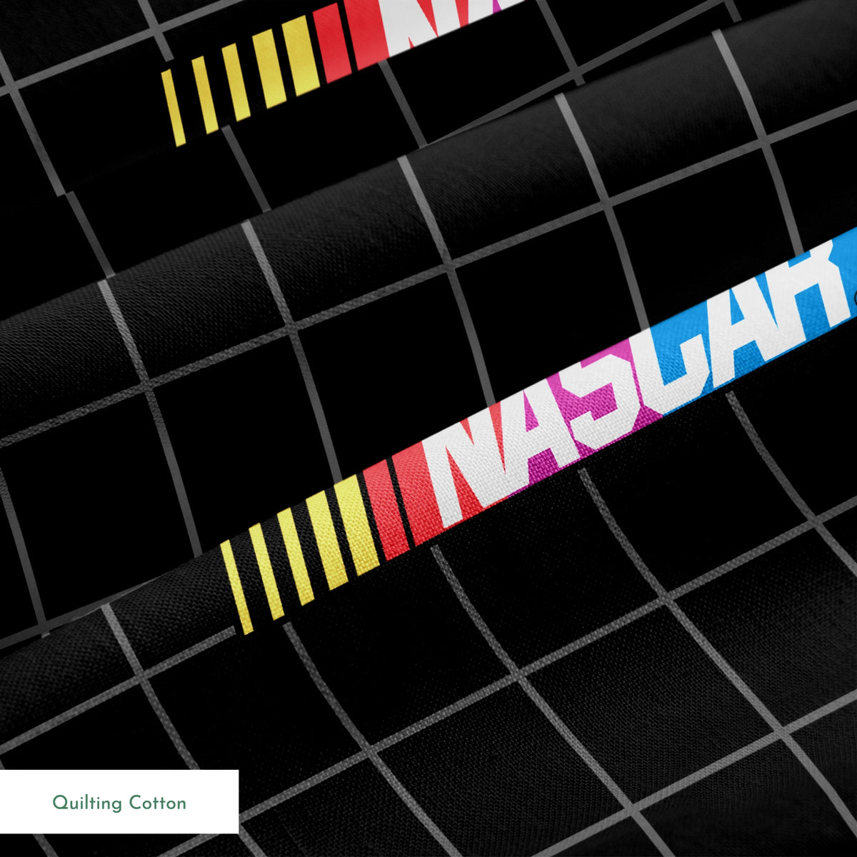 NASCAR® Retro Logo Grid on Black Fabric