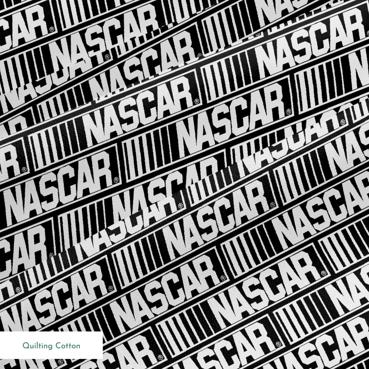 NASCAR® Retro Logo on White Stripes Fabric