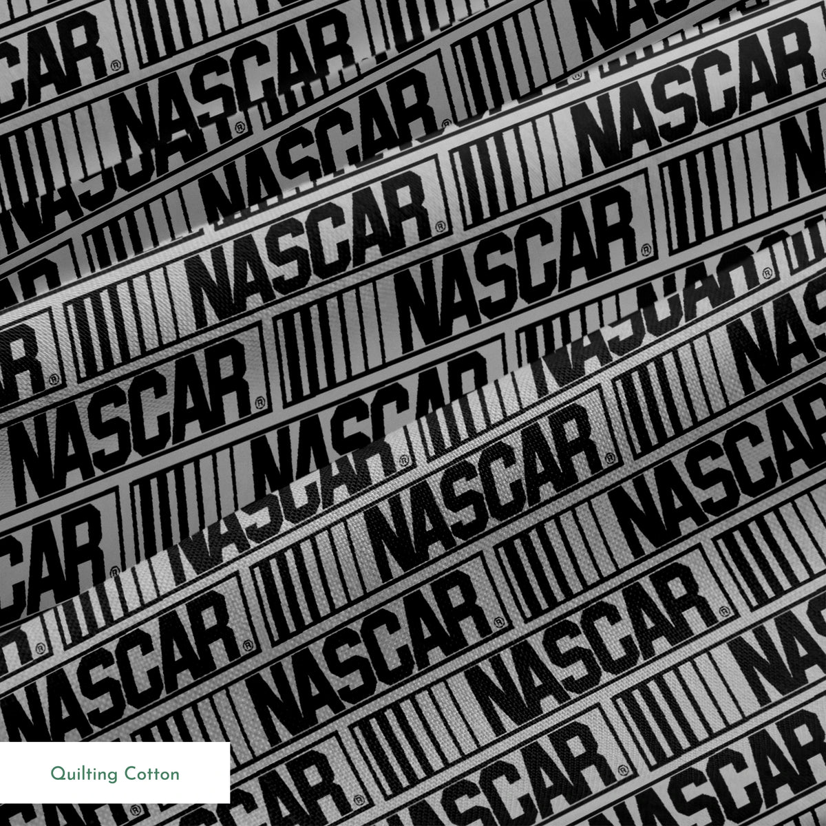 NASCAR® Retro Logo on Grey Stripes Fabric