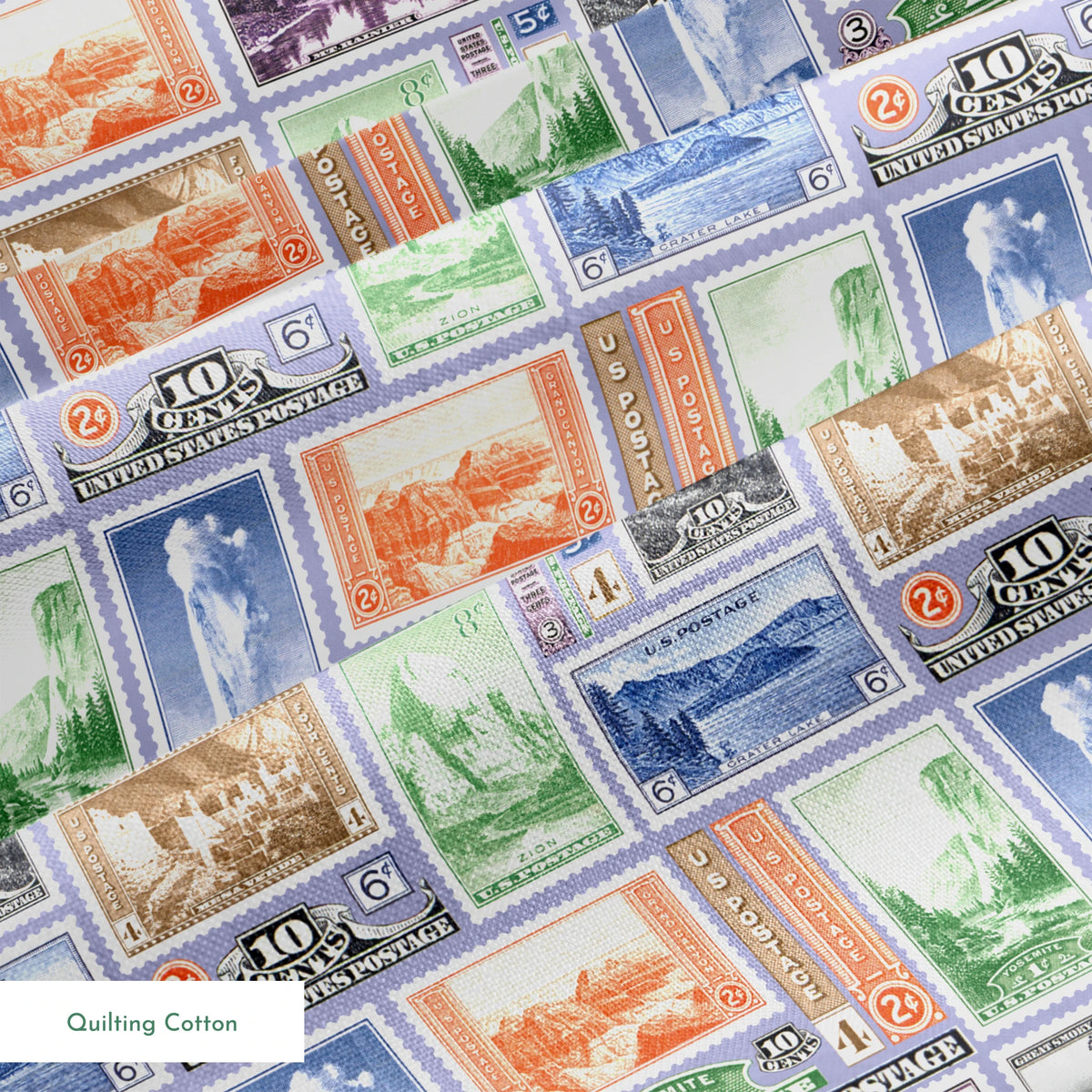USPS National Park Stamps on Purple Fabric