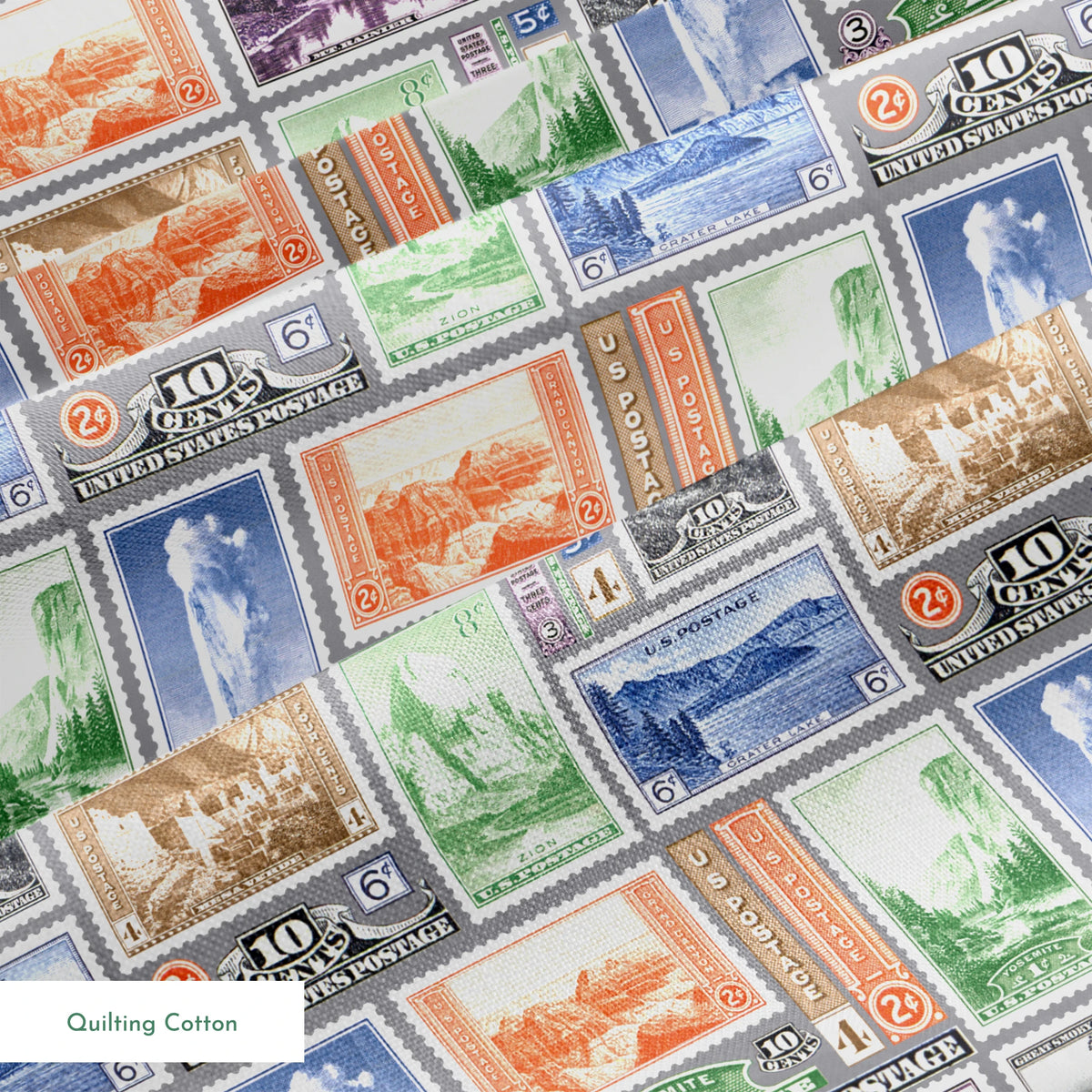 USPS National Park Stamps on Gray Fabric