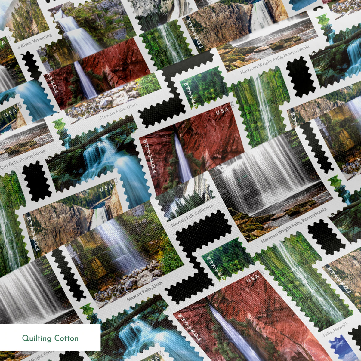USPS Waterfall Stamps Fabric