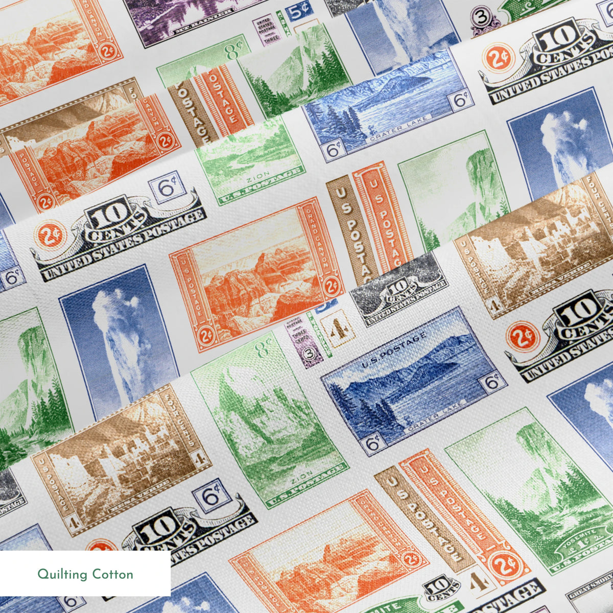 USPS National Park Stamps on White Fabric