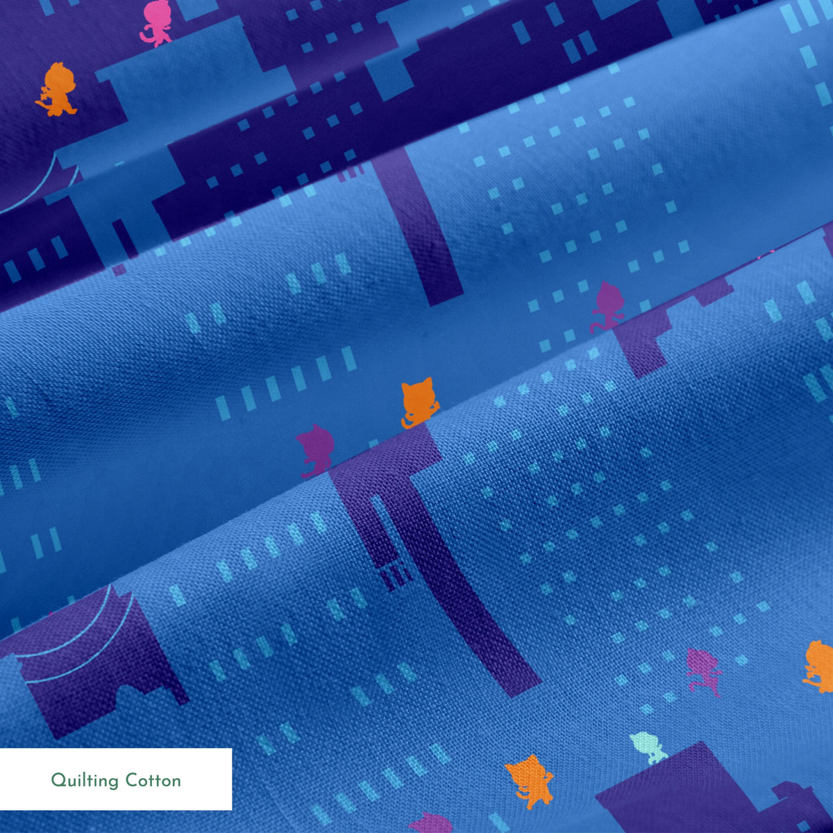 Disney Jr's. SuperKitties Super Skyline on Blue Fabric